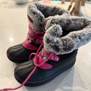 London Fog Pink and Black Kids Snow Boots